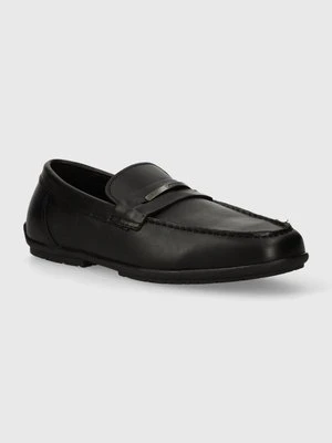 Calvin Klein mokasyny skórzane DRIVING SHOE METAL BAR męskie kolor czarny HM0HM01473