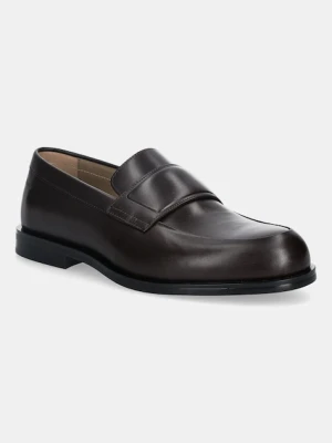 Calvin Klein mokasyny skórzane ESS RUBBER BAND LOAFER LTH męskie kolor brązowy HM0HM01923