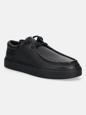 Calvin Klein mokasyny skórzane HYBRID APRON LACE UP LTH męskie kolor czarny HM0HM01893
