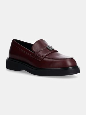 Calvin Klein mokasyny skórzane LOAFER W/HW LTH damskie kolor bordowy na platformie HW0HW02182