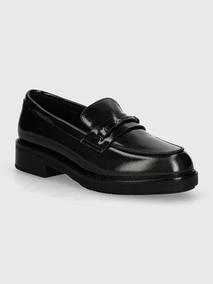 Calvin Klein mokasyny skórzane LOAFER W/M BAR SAFF LTH damskie kolor czarny na platformie HW0HW02076