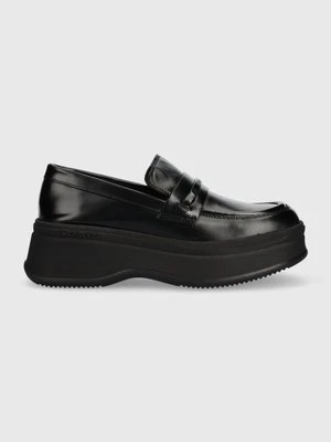 Calvin Klein mokasyny skórzane PITCHED LOAFER W/HW damskie kolor czarny na platformie HW0HW01817