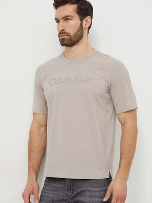 Calvin Klein Performance t-shirt treningowy kolor beżowy z aplikacją