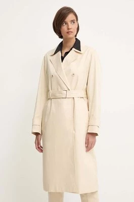 Calvin Klein płaszcz bawełniany kolor beżowy przejściowy dwurzędowy K20K207281