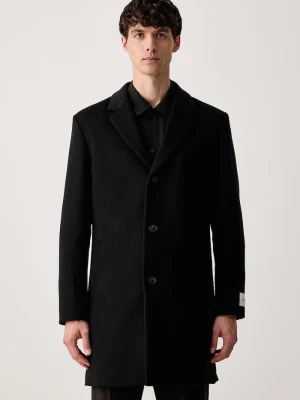 Calvin Klein płaszcz męski z wełną merino czarny