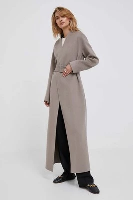 Calvin Klein płaszcz wełniany kolor beżowy przejściowy niezapinany