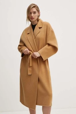 Calvin Klein płaszcz wełniany kolor brązowy przejściowy oversize K20K207089