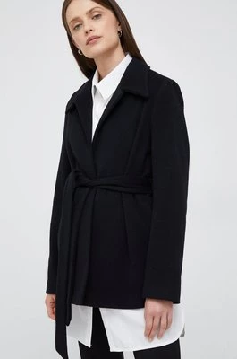 Calvin Klein płaszcz wełniany kolor czarny przejściowa