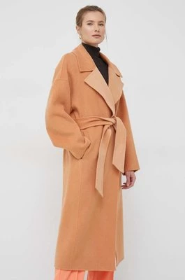 Calvin Klein płaszcz wełniany kolor pomarańczowy przejściowy oversize
