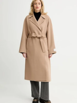 Calvin Klein płaszcz z dodatkiem wełny kolor beżowy LV040WL571