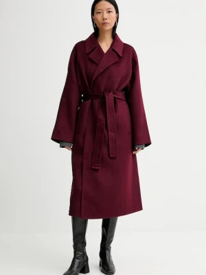 Calvin Klein płaszcz z dodatkiem wełny kolor bordowy LV040WL571