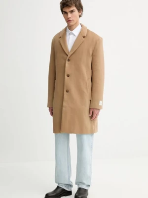 Calvin Klein płaszcz z dodatkiem wełny kolor brązowy LV04LD900G