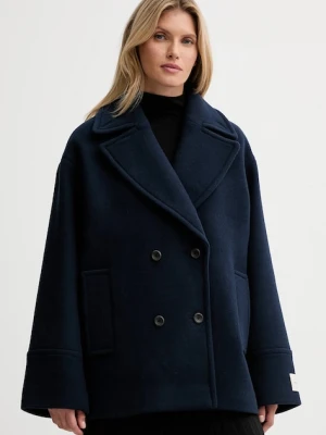 Calvin Klein płaszcz z dodatkiem wełny kolor granatowy LV044D549G