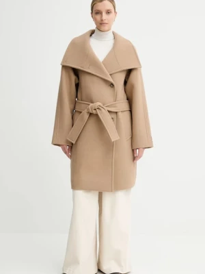 Calvin Klein płaszcz z wełną kolor beżowy LV044D557G