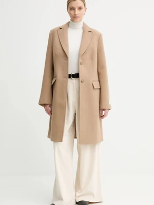 Calvin Klein płaszcz z wełną kolor beżowy LV044D558G