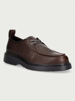 Calvin Klein półbuty męskie skórzane COMBAT APRON LACEUP TU LTH brązowy