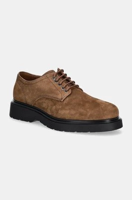 Calvin Klein półbuty nubukowe DERBY SUEDE kolor brązowy HM0HM01689