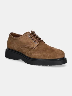 Calvin Klein półbuty nubukowe DERBY SUEDE kolor brązowy HM0HM01689