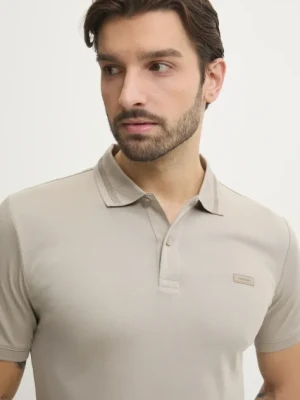 Calvin Klein polo bawełniane kolor beżowy gładki K10K113833