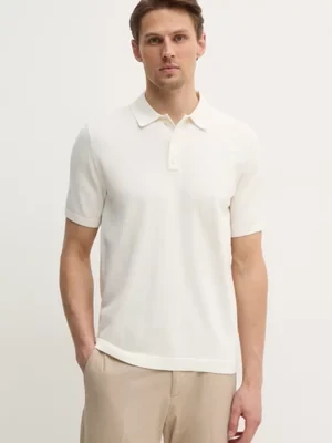 Calvin Klein polo bawełniane kolor beżowy gładki K10K114476