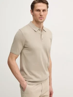 Calvin Klein polo bawełniane kolor beżowy gładki K10K114476