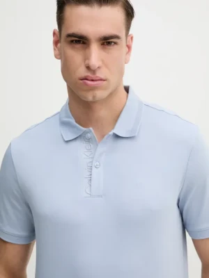 Calvin Klein polo bawełniane kolor niebieski gładki K10K114135