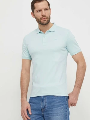 Calvin Klein polo bawełniane kolor turkusowy gładki