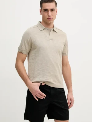 Calvin Klein polo bawełniane męski kolor beżowy gładki K10K114087