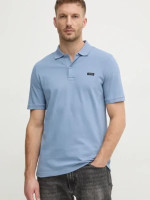 Calvin Klein polo męski kolor turkusowy gładki