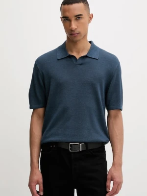 Calvin Klein polo swetrowe męskie z dodatkiem lnu granatowy