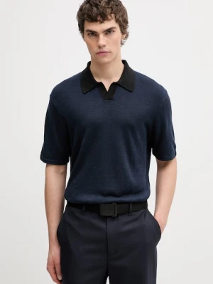 Calvin Klein polo swetrowe męskie z dodatkiem lnu granatowy