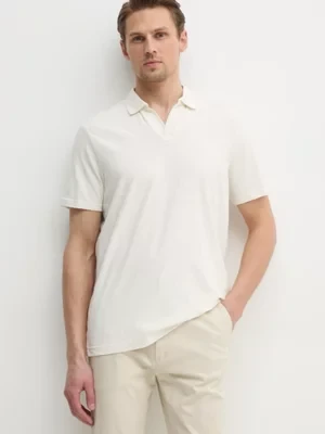 Calvin Klein polo z domieszką lnu kolor beżowy gładki K10K114136