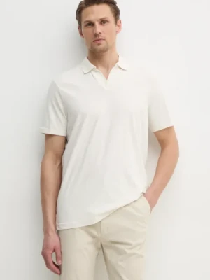 Calvin Klein polo z domieszką lnu kolor beżowy gładki K10K114136