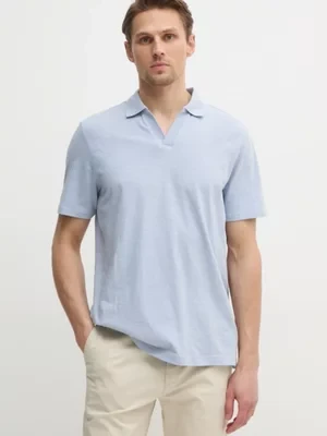 Calvin Klein polo z domieszką lnu kolor niebieski gładki K10K114136