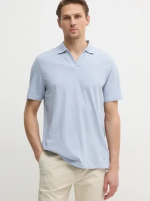 Calvin Klein polo z domieszką lnu kolor niebieski gładki K10K114136