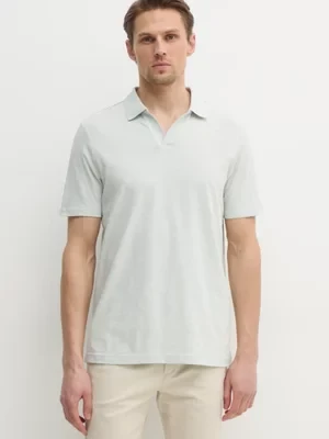 Calvin Klein polo z domieszką lnu kolor szary gładki K10K114136