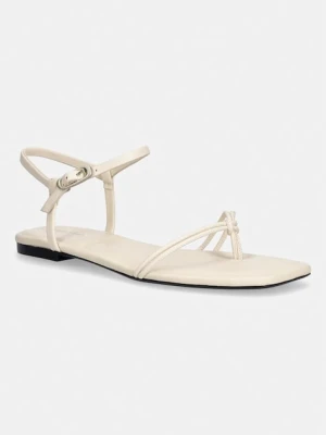 Calvin Klein sandały damskie SQUARE FLAT SANDAL STRAP LTH beżowy