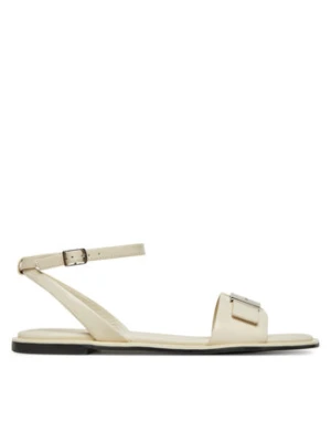 Calvin Klein Sandały Flat Sandal W/Ck Hw - Lth HW0HW02367 Écru