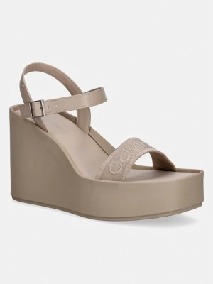 Calvin Klein sandały na koturnie WEDGE 70 SNDL WEBBING LTH