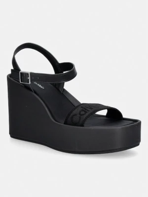 Calvin Klein sandały na koturnie WEDGE 70 SNDL WEBBING LTH