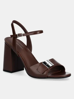 Calvin Klein sandały nubukowe HEEL SANDAL 85 W/CK HW - LTH kolor brązowy HW0HW02485