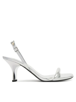 Calvin Klein Sandały Sculpt Kitt Heel Strappy Lth Met HW0HW02709 Srebrny