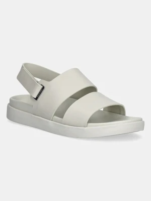 Calvin Klein sandały skórzane FLAT ADJ SANDAL EYELET beżowy