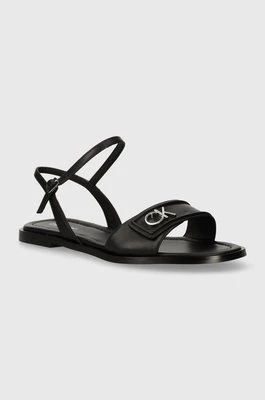 Calvin Klein sandały skórzane FLAT SANDAL RELOCK LTH damskie kolor czarny HW0HW01942