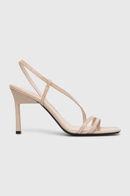 Calvin Klein sandały skórzane GEO STILETTO ASY SAN kolor beżowy HW0HW01609