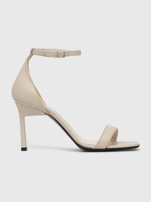 Calvin Klein sandały skórzane GEO STILETTO SANDAL kolor beżowy HW0HW01610