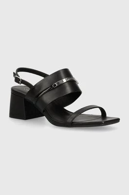 Calvin Klein sandały skórzane HEEL SANDAL 45 MET BAR LTH kolor czarny HW0HW02056