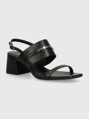 Calvin Klein sandały skórzane HEEL SANDAL 45 MET BAR LTH kolor czarny HW0HW02056