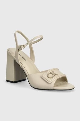 Calvin Klein sandały skórzane HEEL SANDAL 85 RELOCK LTH kolor beżowy HW0HW01937