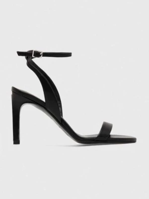 Calvin Klein sandały skórzane HEEL SANDAL 90 LTH kolor czarny HW0HW01945